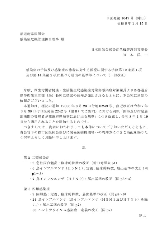 感染症関係通知文の送付について